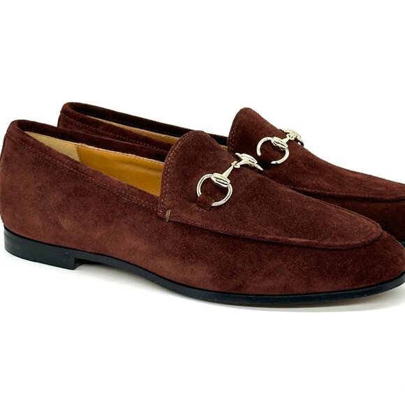 Gucci Jordaan Horsebit Bit Suede Slip On Loafers Flat Shoes Chocolate - Picture 9 of 16